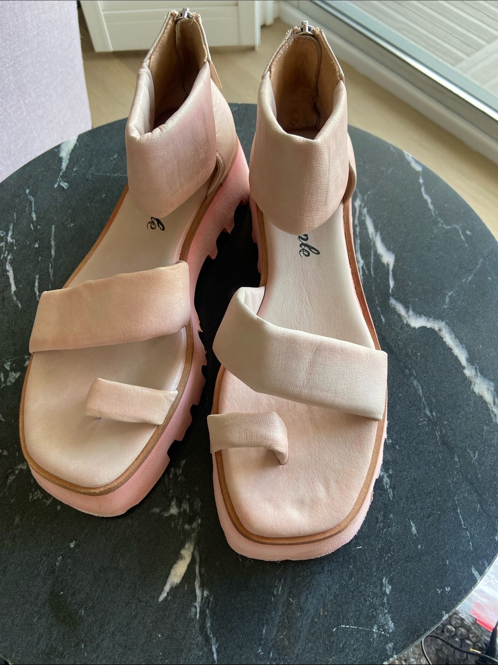 Free People Blush Pink Platform Ankle-Strap Sandals